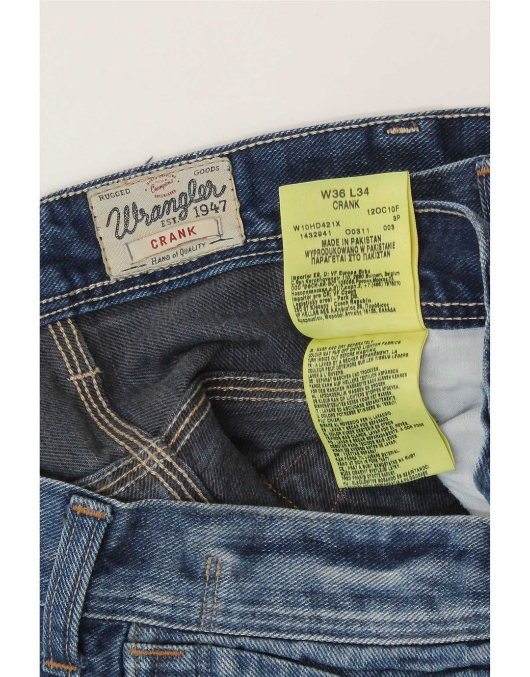 Wrangler Mens Crank Straight Jeans W36 L34 Azul Algodão