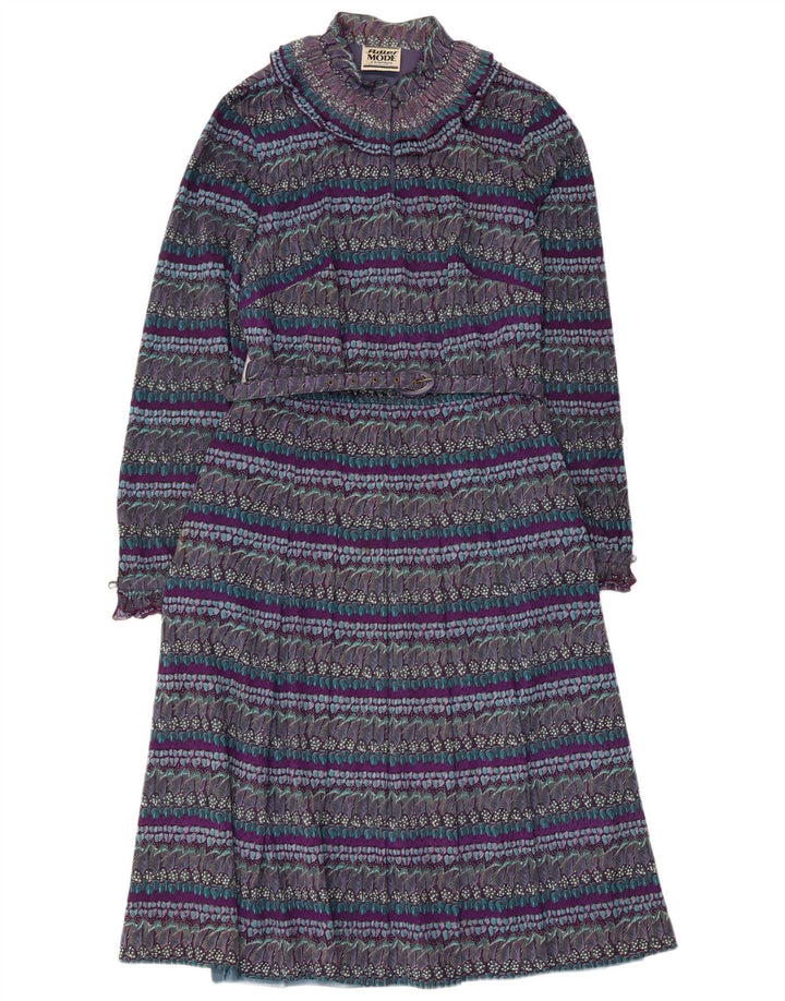 Vestido maxi feminino vintage com padrão abstrato Reino Unido 8 pequeno bloco colorido roxo