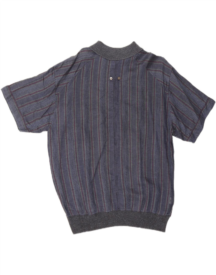 Pulôver masculino vintage de manga curta IT 50 listrado azul marinho médio