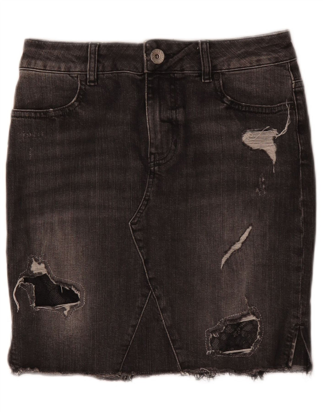 Saia jeans feminina Guess desgastada W27 algodão cinza pequeno