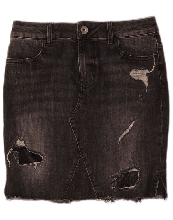 Saia jeans feminina Guess desgastada W27 algodão cinza pequeno