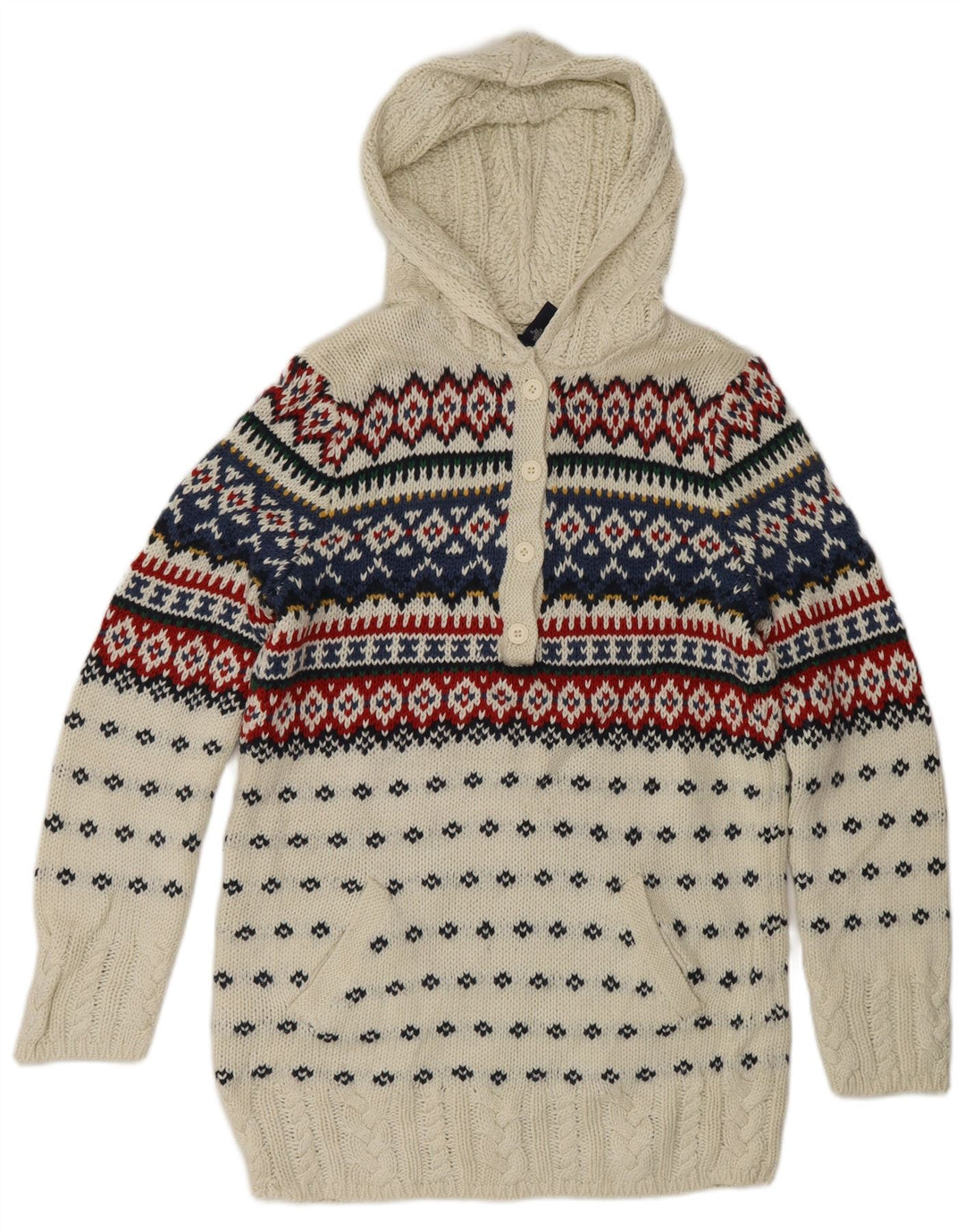 RALPH LAUREN Suéter feminino com capuz 15-16 anos XL Branco Fair Isle Algodão