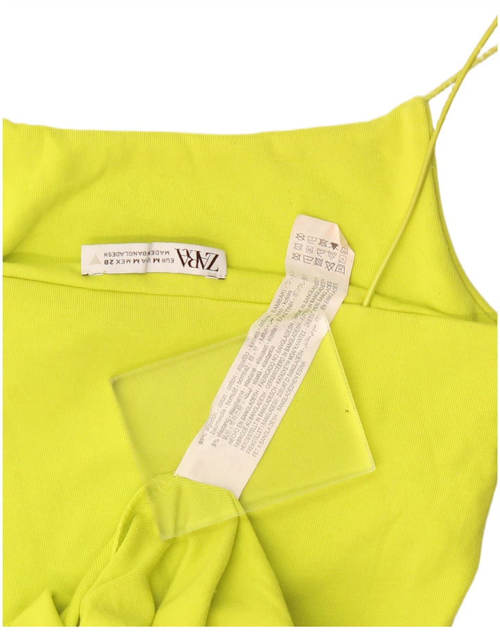 Vestido de verão feminino Zara UK 12 algodão verde médio