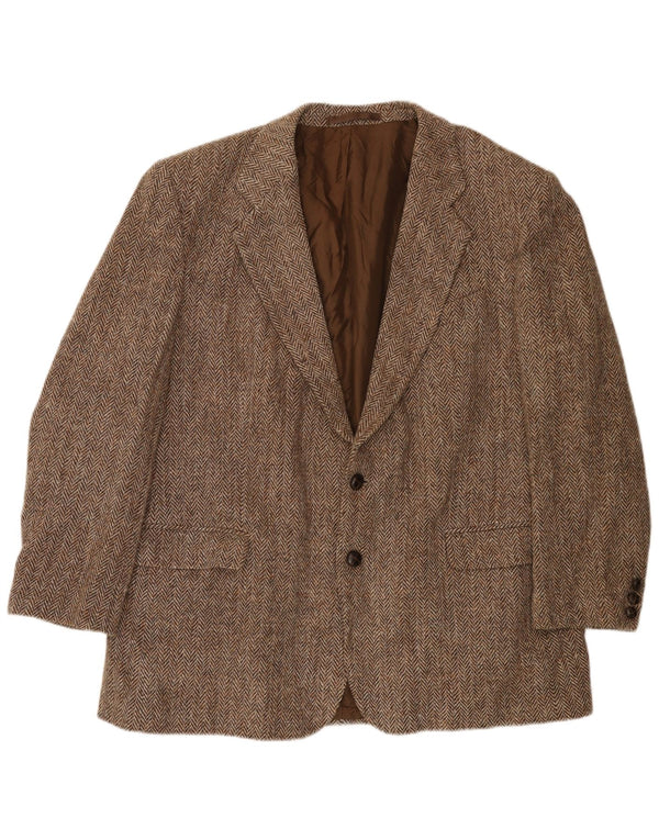 Jaqueta blazer masculina de 2 botões Harris Tweed Reino Unido 40 grande lã espinha de peixe marrom