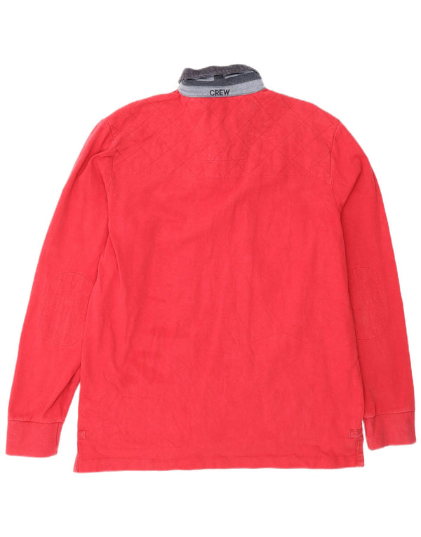 Camisa polo masculina de rugby de manga comprida da Crew Clothing, bloco colorido vermelho médio