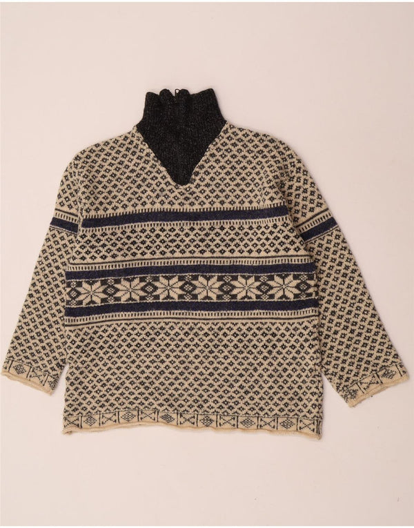 Suéter masculino vintage com zíper e gola XL bege Fair Isle