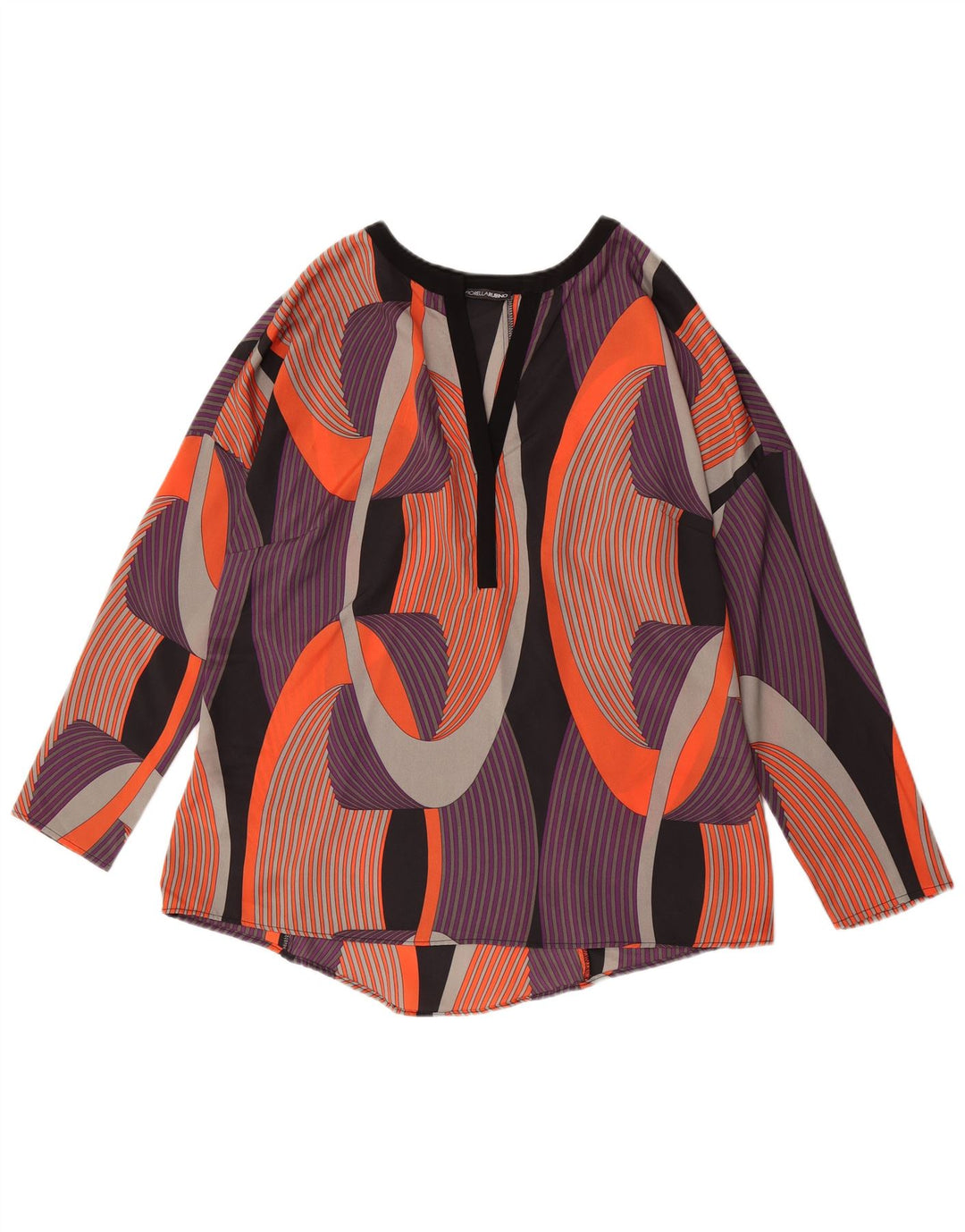 Top feminino Fiorella Rubino manga comprida UK 16 grande multicolorido geométrico