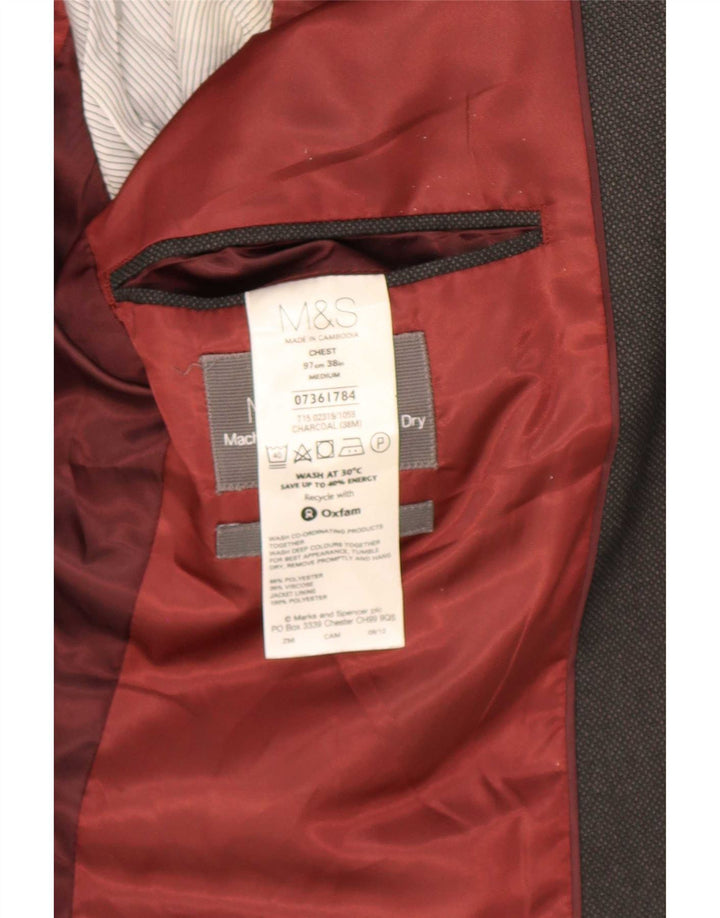 Jaqueta blazer masculina de 2 botões Marks & Spencer Reino Unido 38 poliéster cinza médio