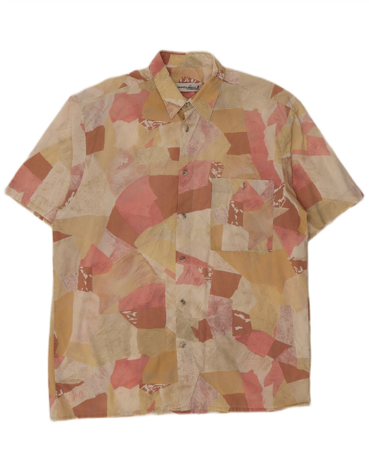 Camisa masculina masculina de manga curta com padrão abstrato grande multicolorida