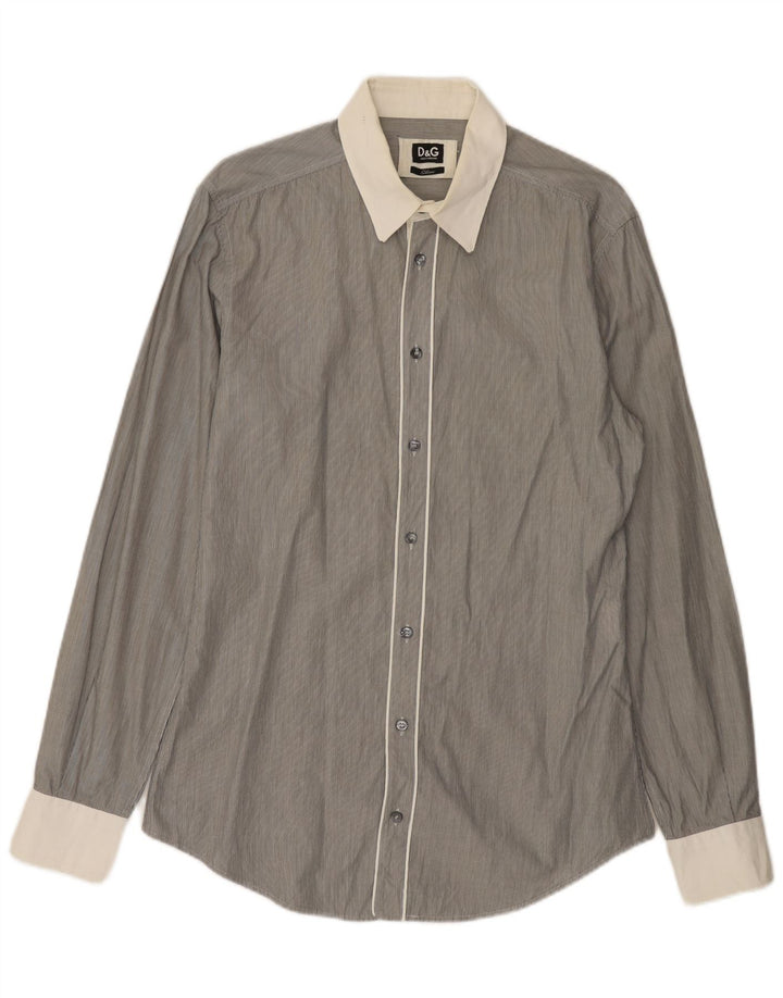 Camisa masculina slim fit DOLCE & GABBANA IT 52 grande algodão listrado cinza