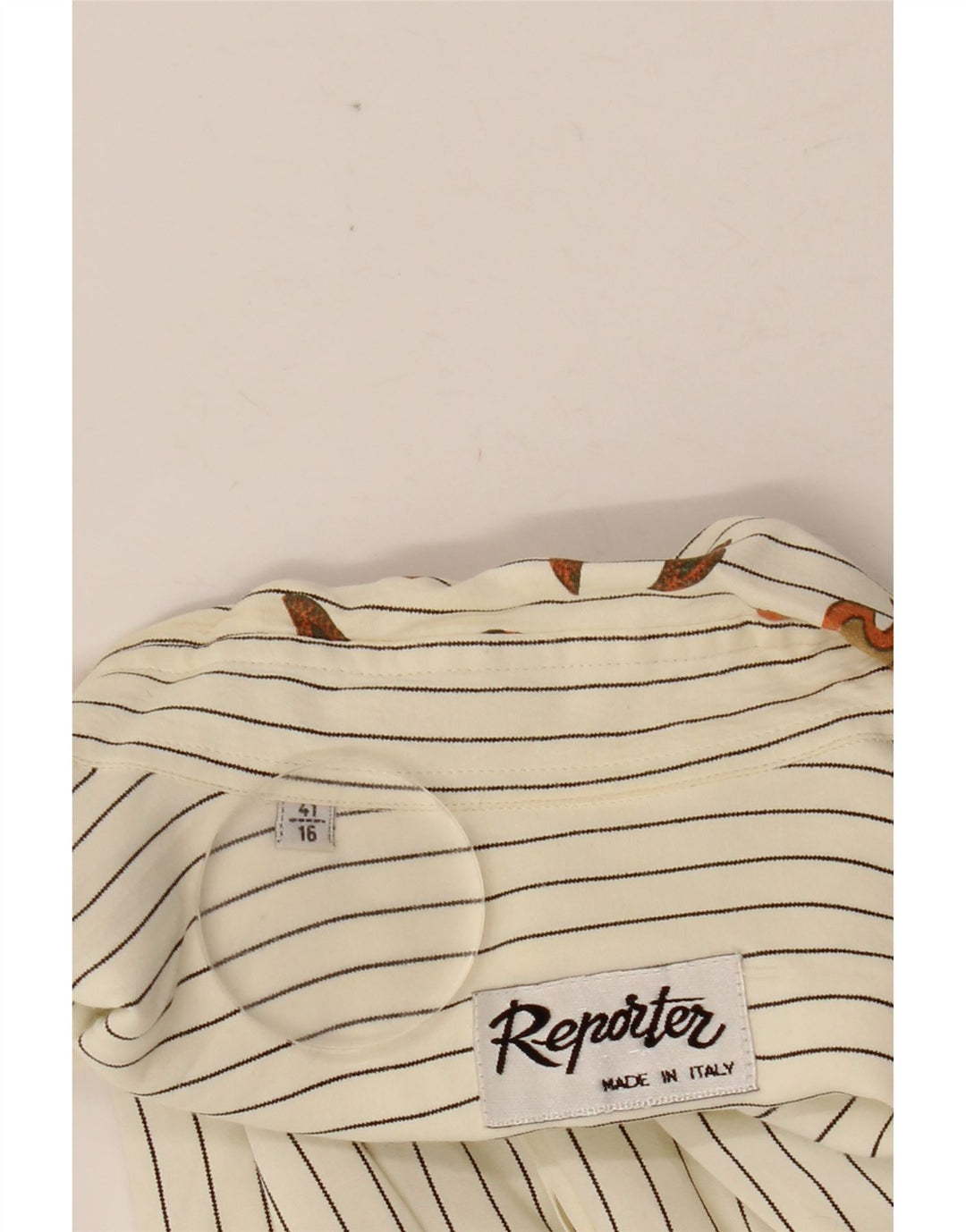 REPÓRTER Camisa masculina tamanho 41 16 grande listrada branca