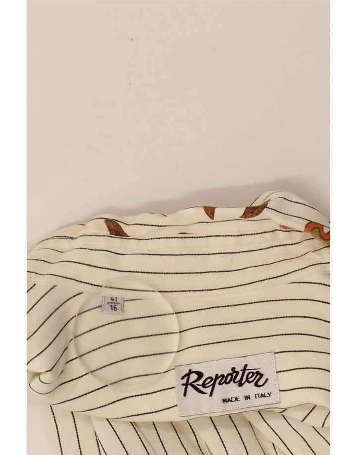 REPÓRTER Camisa masculina tamanho 41 16 grande listrada branca