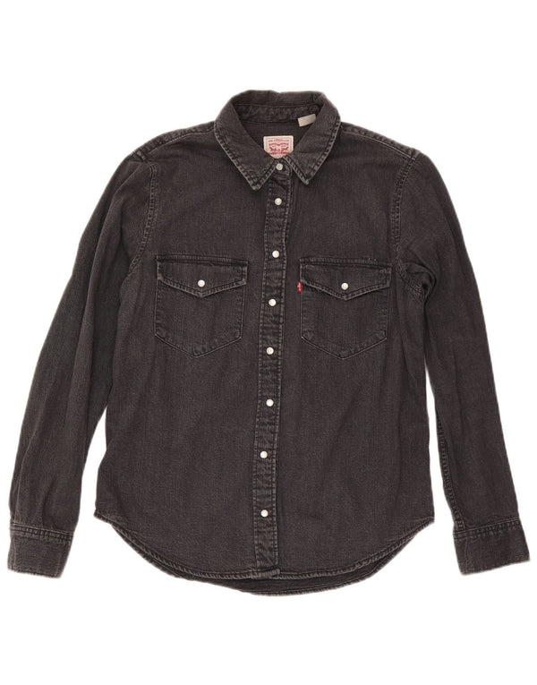 Camisa jeans feminina Levi's UK 10 pequena algodão preto