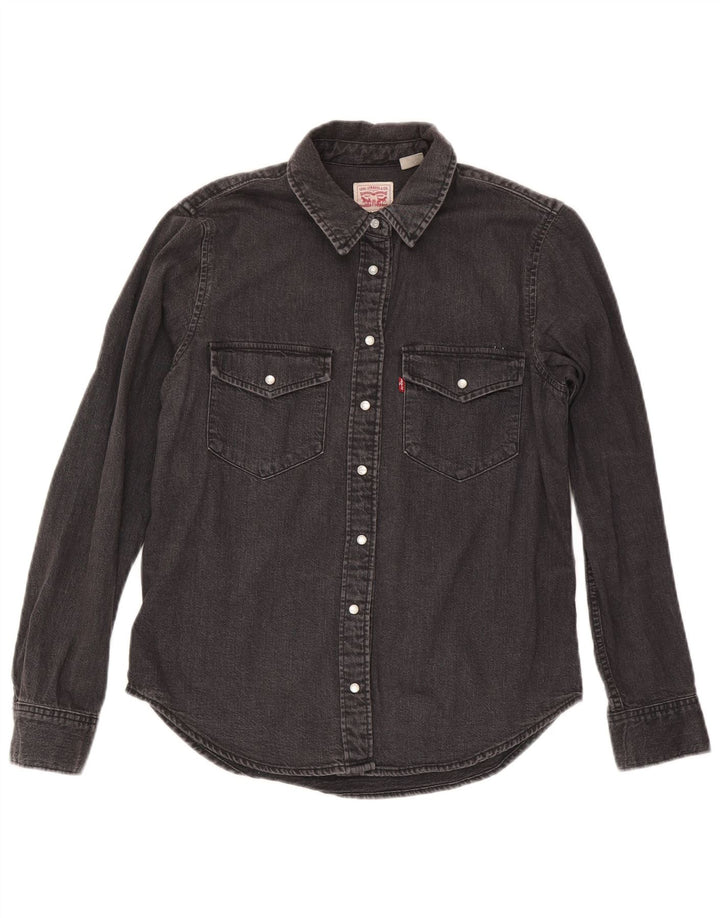 Camisa jeans feminina Levi's UK 10 pequena algodão preto
