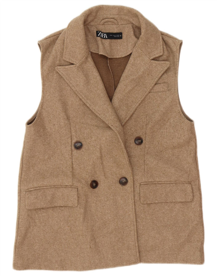 Colete utilitário Zara feminino com peito duplo UK 12 poliéster bege médio