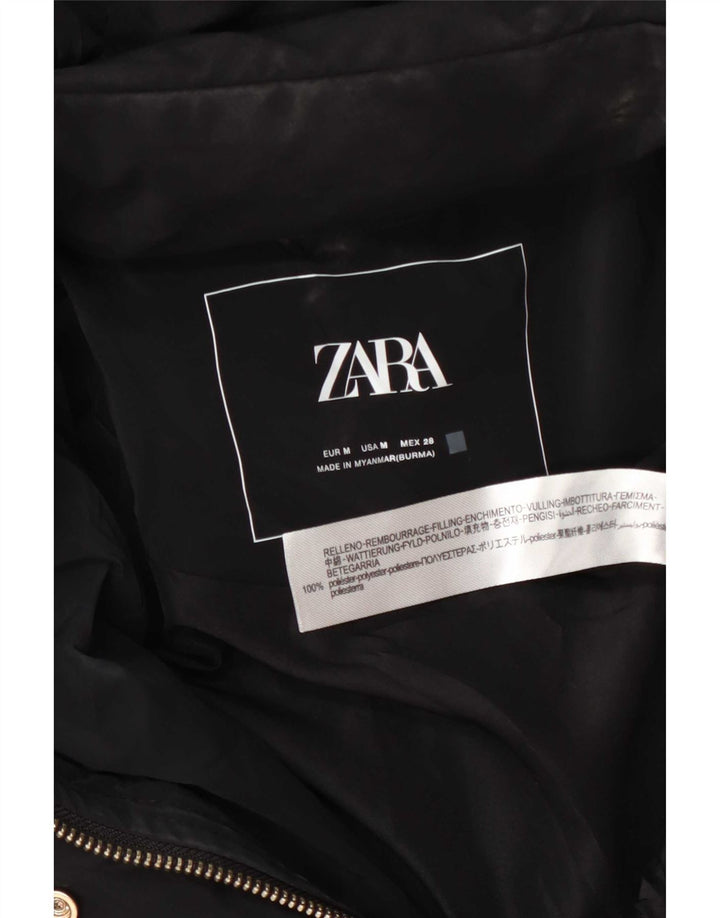 Casaco acolchoado com capuz feminino Zara UK 14 poliéster preto médio