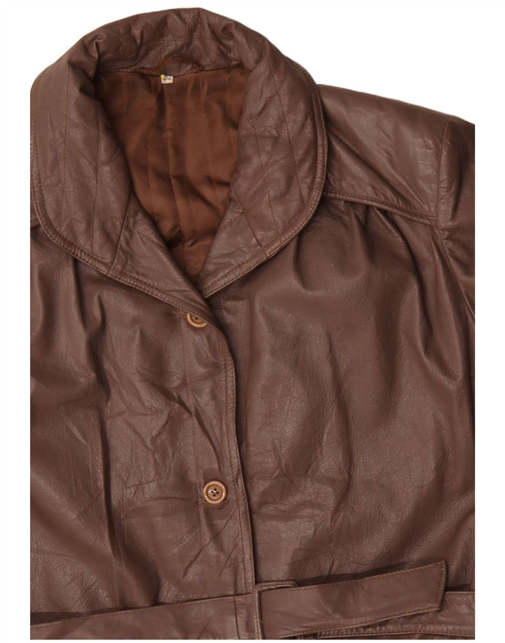 Jaqueta de couro superdimensionada feminina vintage IT 52 2XL marrom