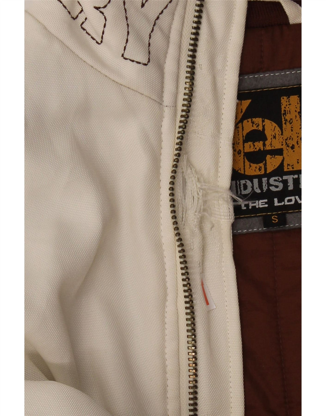 GRITAR! Mens Loose Fit Graphic Bomber Jacket UK 36 Poliéster branco pequeno