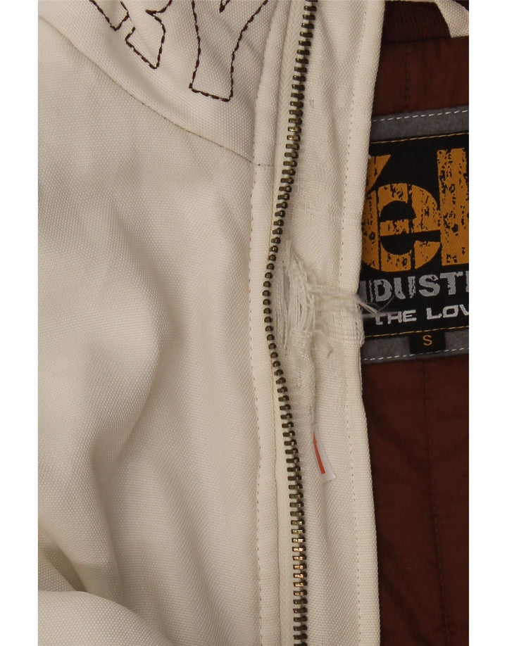 GRITAR! Mens Loose Fit Graphic Bomber Jacket UK 36 Poliéster branco pequeno