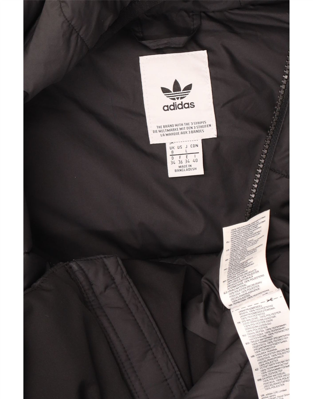 Casaco acolchoado com capuz feminino Adidas UK 8 pequeno poliéster preto