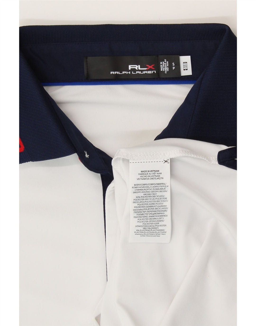 Camisa polo masculina Ralph Lauren EUA pequena poliéster listrada branca