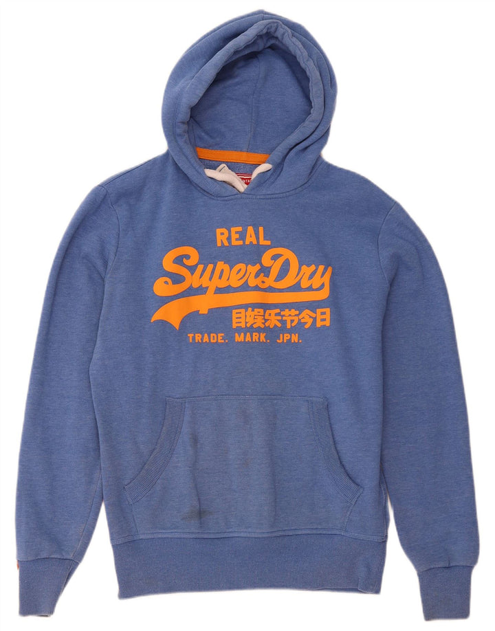 Suéter Superdry masculino com capuz gráfico azul médio algodão