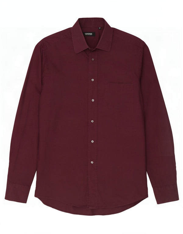 Camisa masculina Hugo Boss tamanho 39 15 1/2 médio algodão borgonha