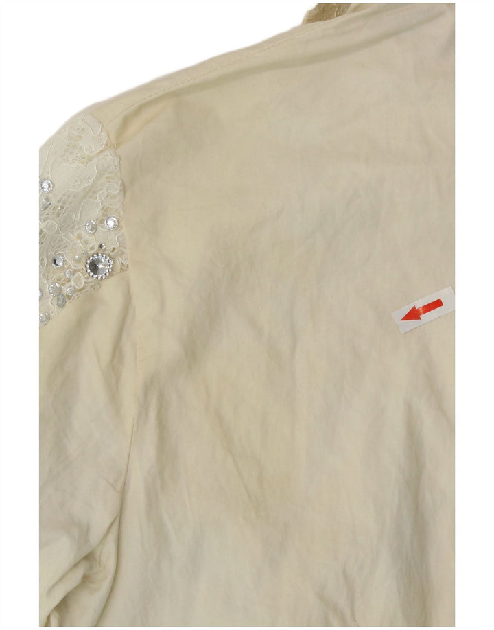 Blusa feminina vintage UK 12 médio off white floral