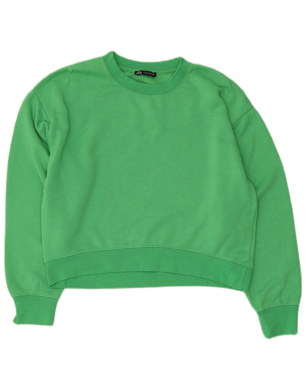 Zara Womens Crop Sweatshirt Jumper UK 14 Poliéster Verde Médio