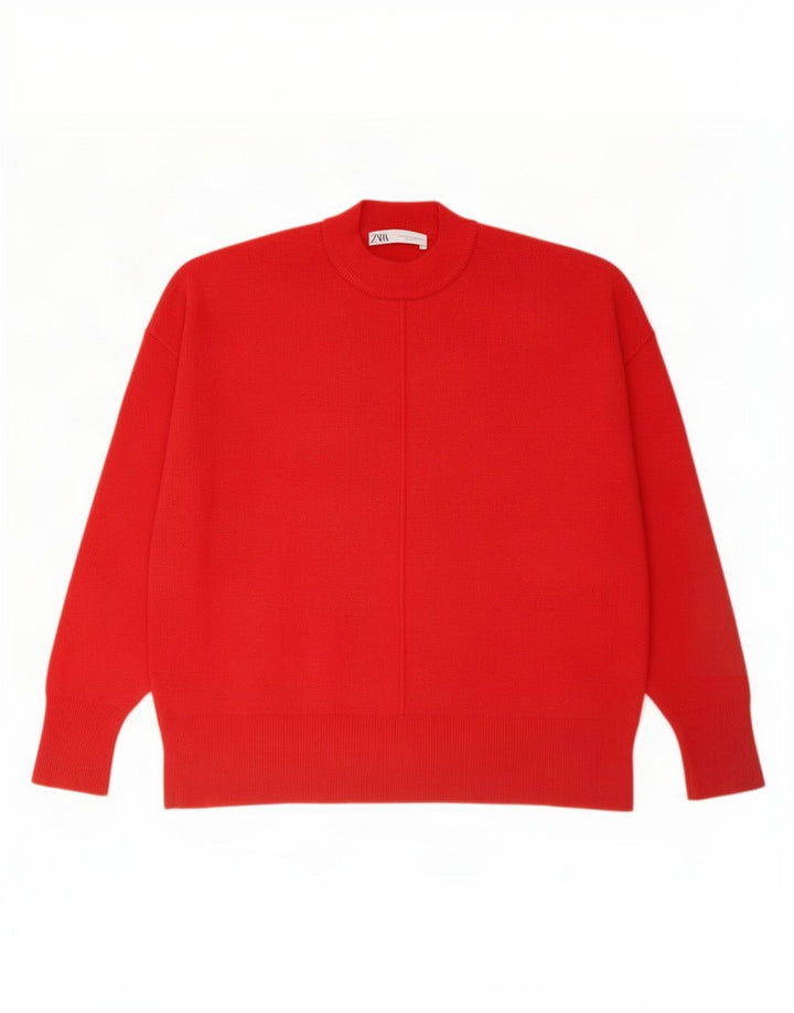 Zara Suéter feminino oversized com gola redonda Reino Unido 10 pequeno vermelho