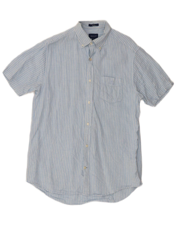 Camisa masculina de manga curta Gant tamanho 39/40 15 3/4 linho listrado azul médio