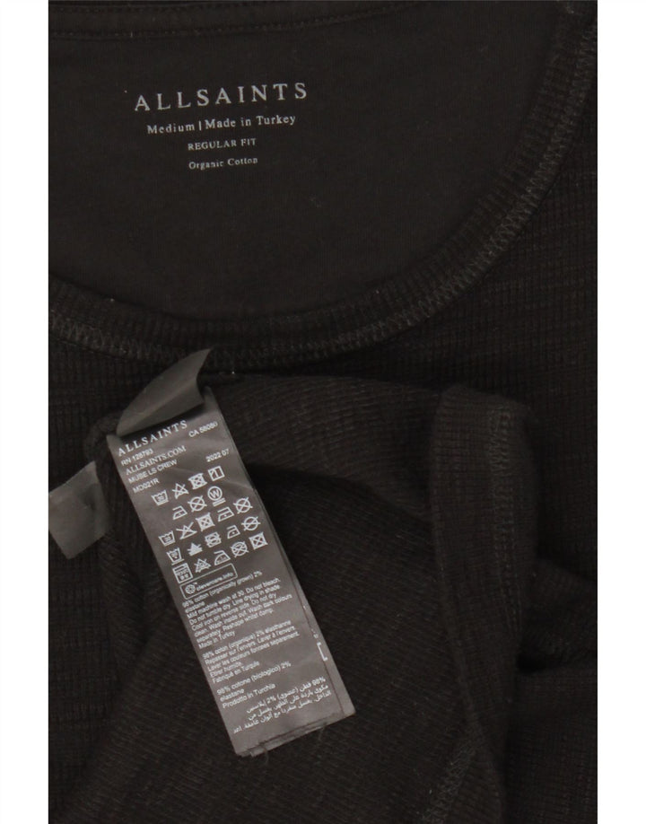 All Saints Mens Regular Fit Top Manga Longa Médio Algodão Preto