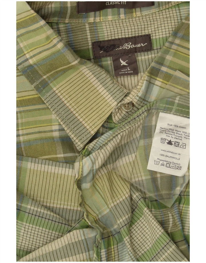 Camisa masculina EDDIE BAUER de manga curta com ajuste clássico, algodão xadrez verde grande