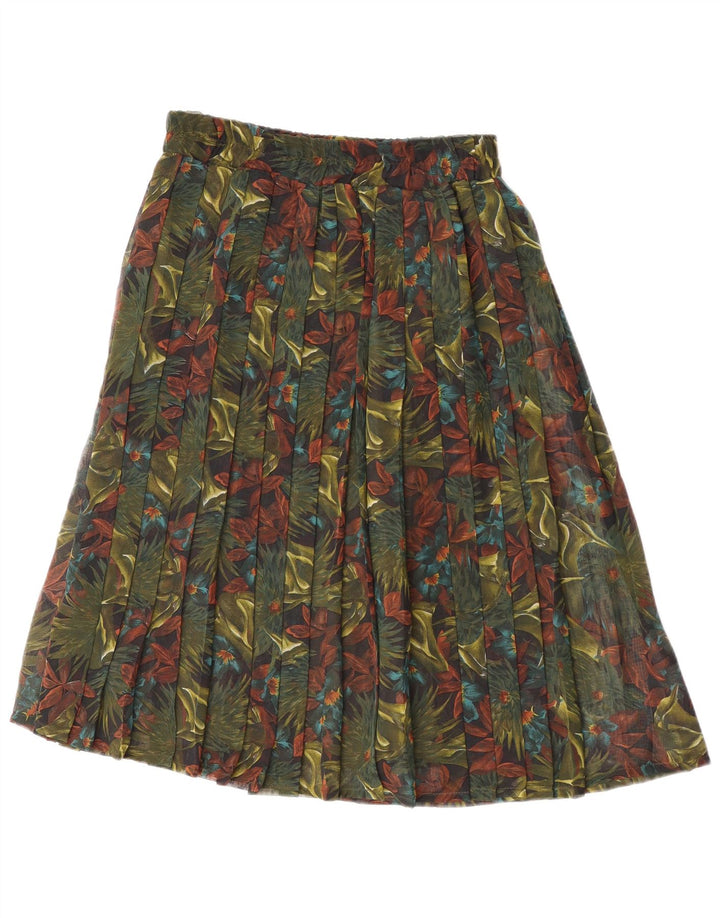 Saia plissada feminina vintage média W32 verde floral