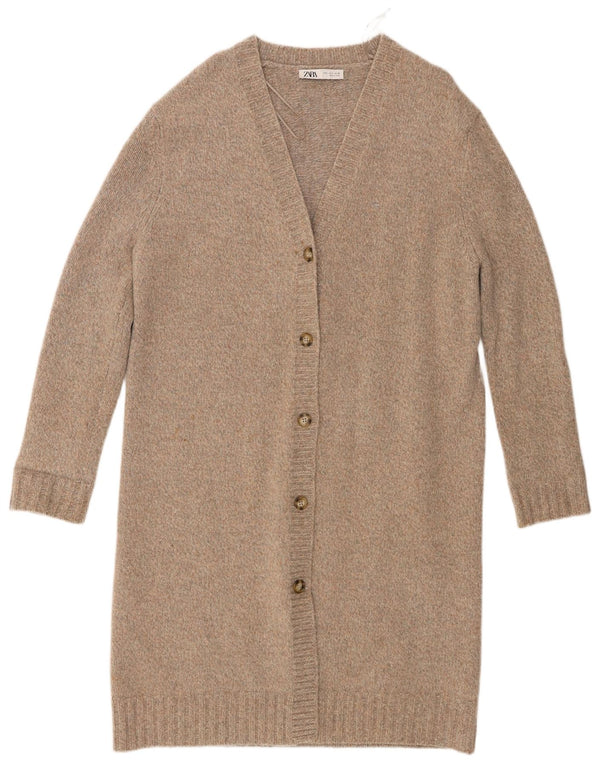 Suéter cardigã feminino Zara Longline oversized Reino Unido 10 lã cinza pequena
