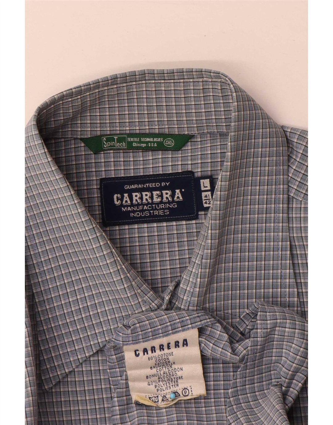 Camisa masculina Carrera tamanho 41/42 grande algodão xadrez azul