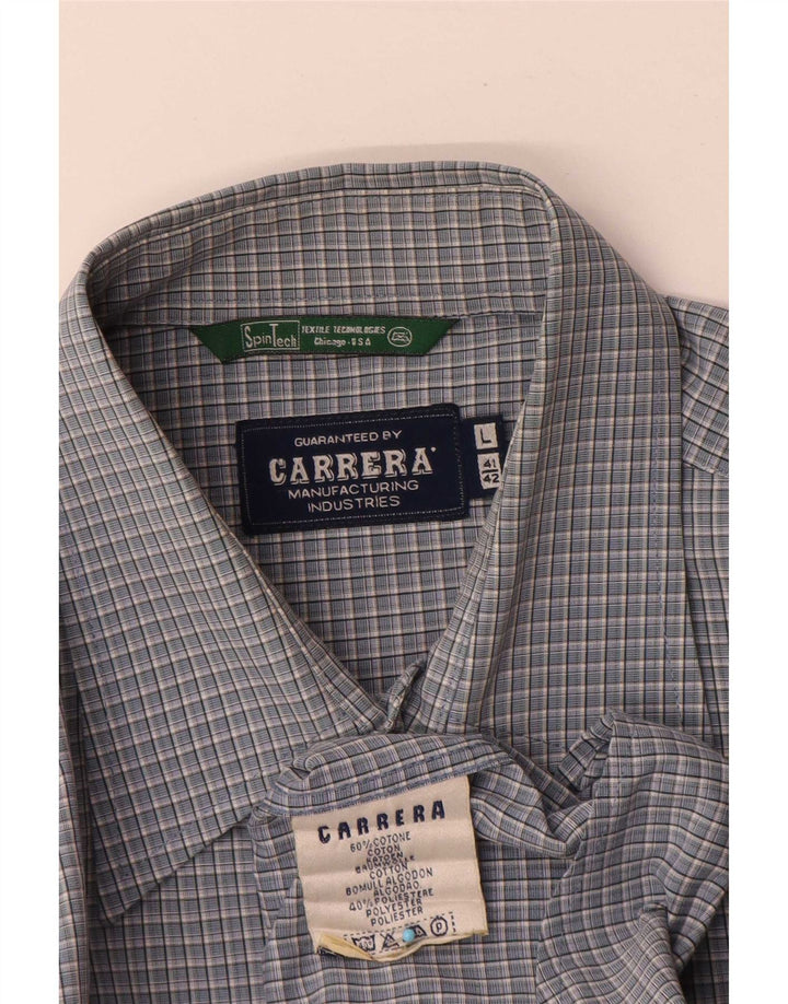 Camisa masculina Carrera tamanho 41/42 grande algodão xadrez azul