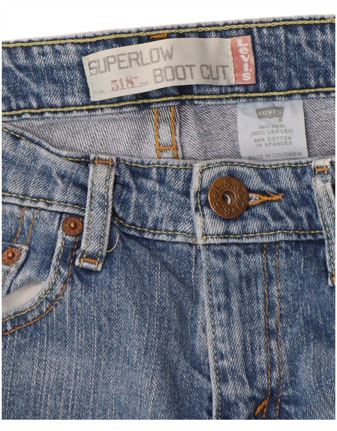 Calça jeans feminina Levi's 518 Super Low Bootcut W28 L32 azul algodão