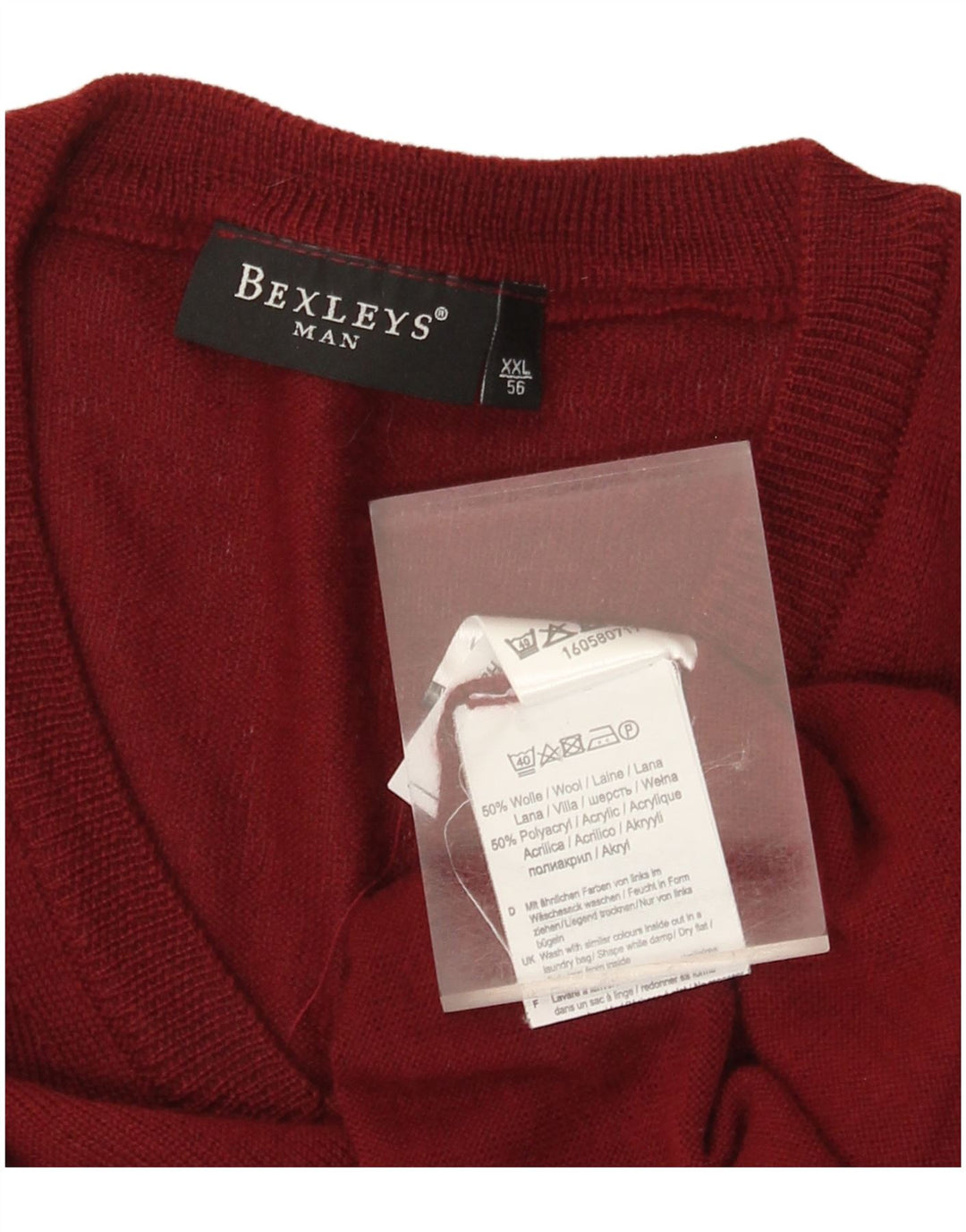 BEXLEYS Suéter masculino com decote em V IT 56 2XL Lã Borgonha