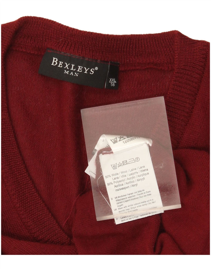 BEXLEYS Suéter masculino com decote em V IT 56 2XL Lã Borgonha