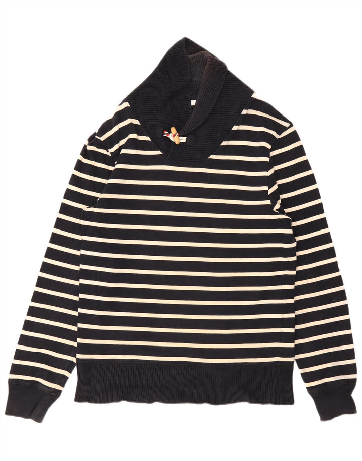 Zara Suéter masculino com gola xale médio listrado azul marinho