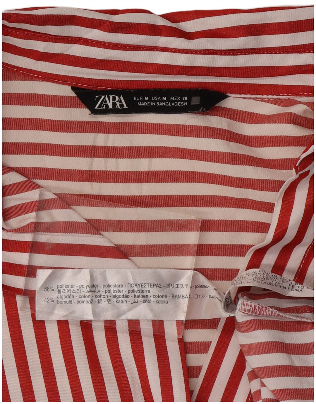 Camisa feminina ZARA UK 14 poliéster listrado vermelho médio