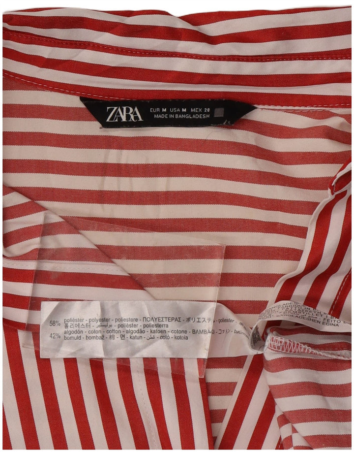 Camisa feminina ZARA UK 14 poliéster listrado vermelho médio