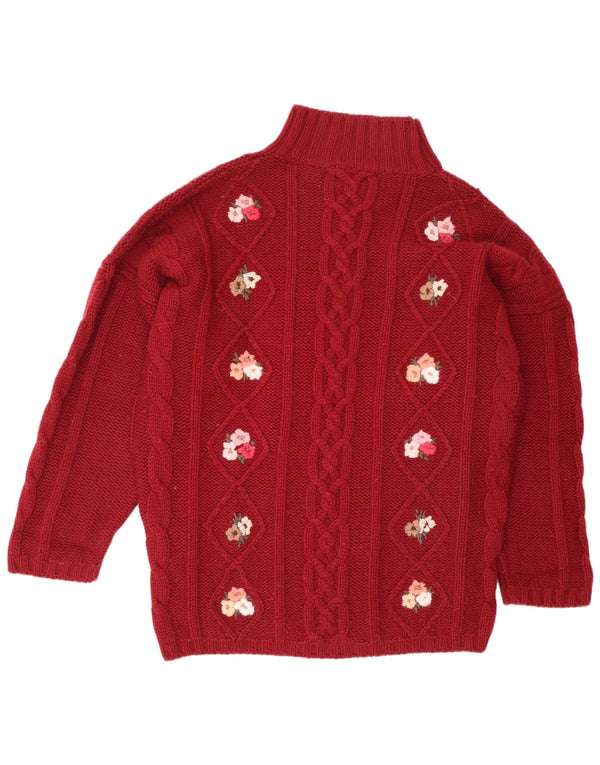 Suéter feminino vintage com gola tartaruga UK 18 XL vermelho floral
