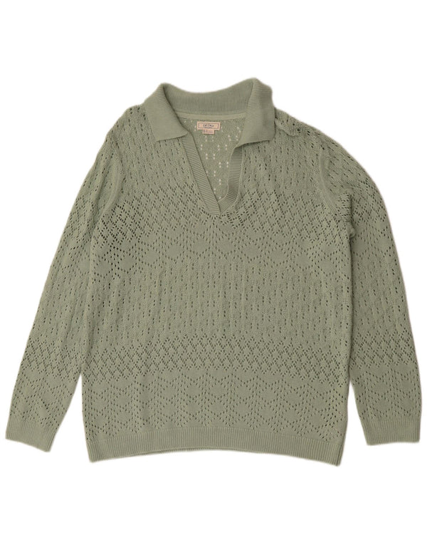 Suéter feminino Fat Face com gola polo grande, Reino Unido 16, verde grande