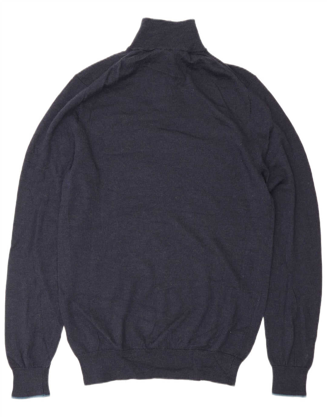 Suéter masculino branco com zíper e gola pequena de lã azul marinho