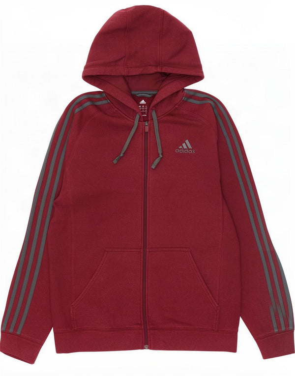 Adidas Mens Loose Fit Zip Hoodie Suéter Pequeno Algodão Borgonha