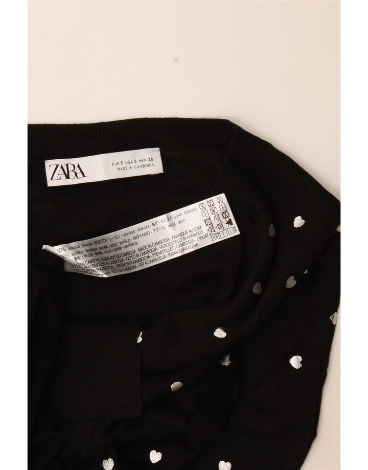 Zara Suéter feminino com estampa abstrata e gola redonda, Reino Unido 10 pequeno preto
