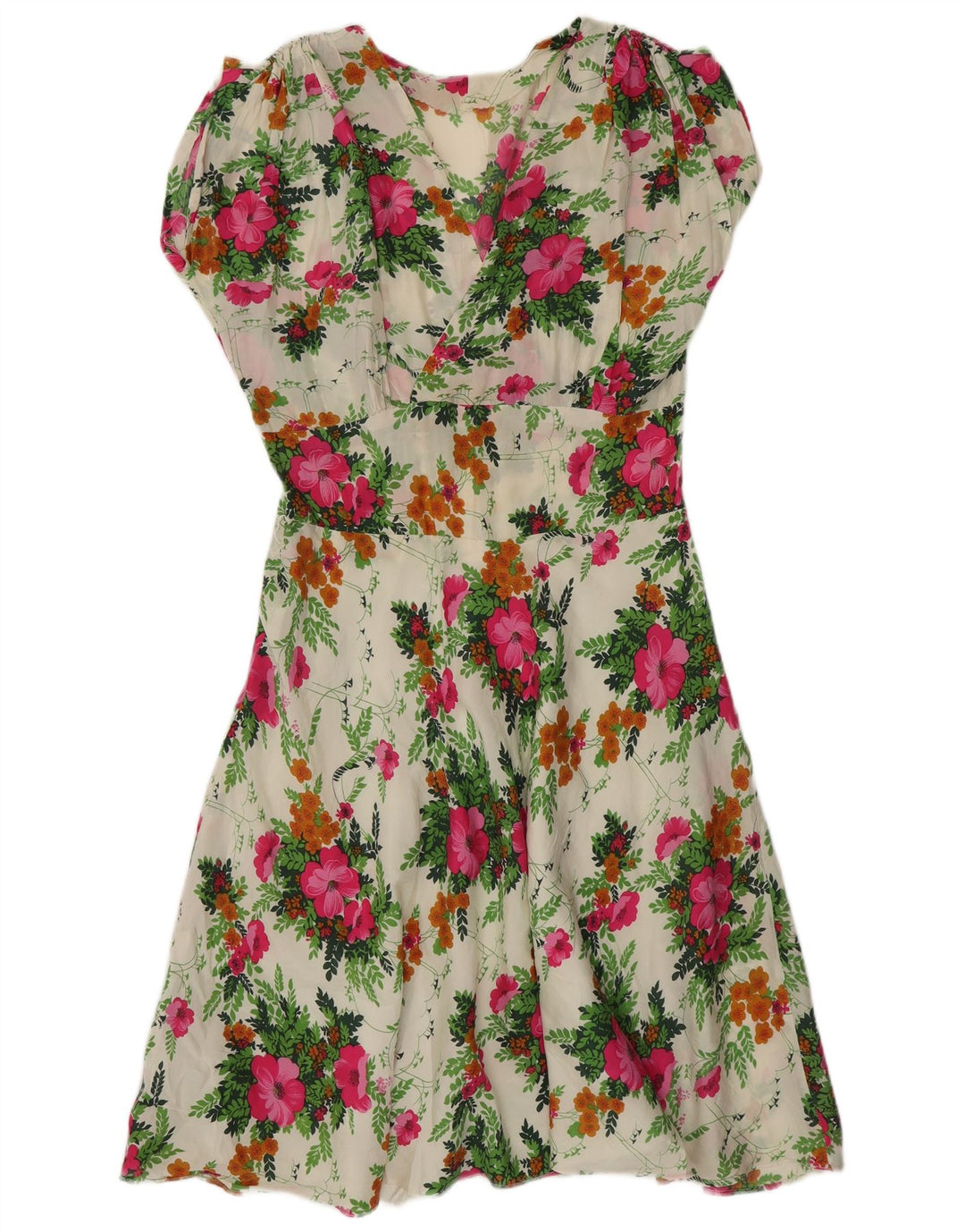 Vestido de verão feminino vintage UK 14 médio bege floral