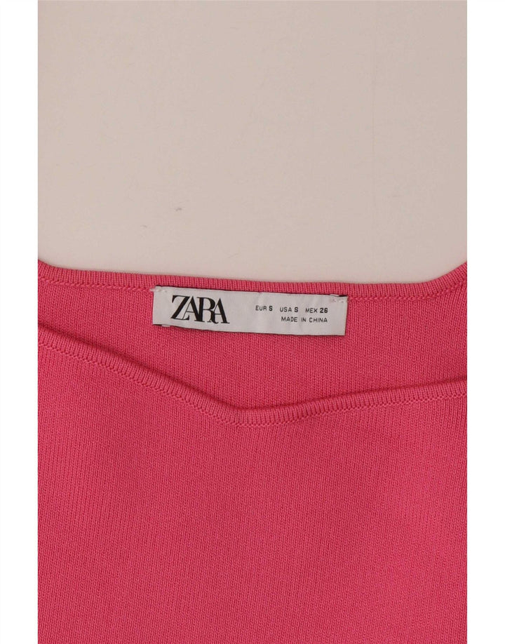 Zara Womens Crop Cami Top UK 8 Pequeno Poliéster Rosa
